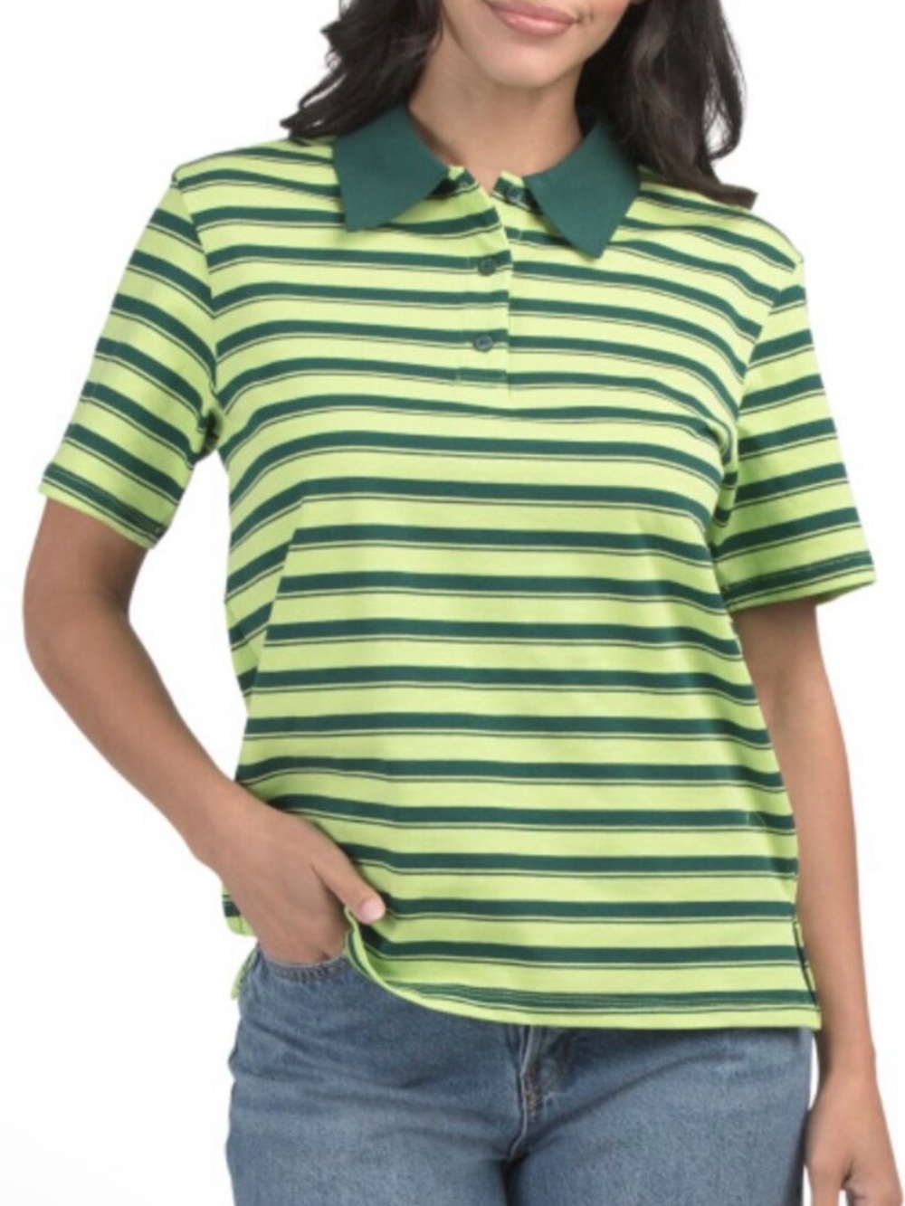 NWT- ENGLISH FACTORY Striped Green rugby Short-Sleeve Oversized Polo Top